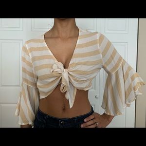 LA Hearts yellow & white striped crop top